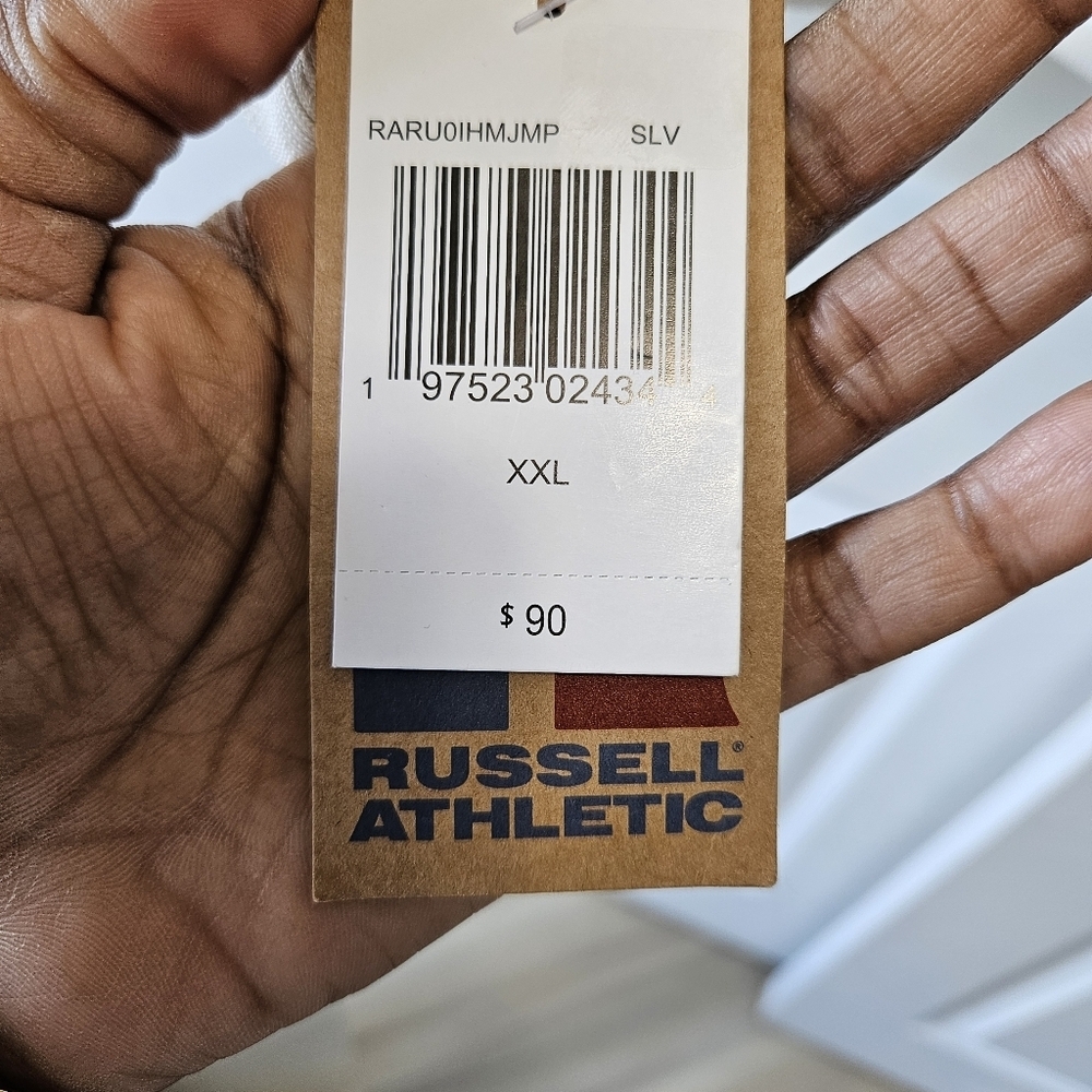 Russell Athletic Cream Bomber Varsity Jacket with Ribbed Details - Picture 8 of 8